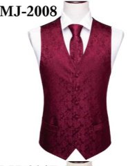 MEN'S CLASSIC DEEP RED PAISLEY JACQUARD SILK WAISTCOAT VEST HANDKERCHIEF CUFFLINKS TIE VEST SET - MJ - 2008 - SimonVon Shop