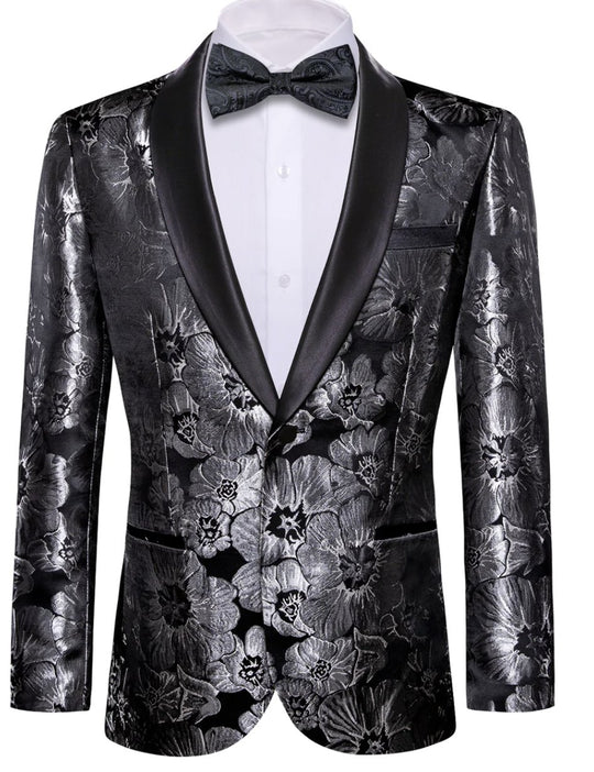 Men's Dress Party Black Floral Suit Jacket Slim One Button Stylish Blazer - XX - 0040 - SimonVon Shop