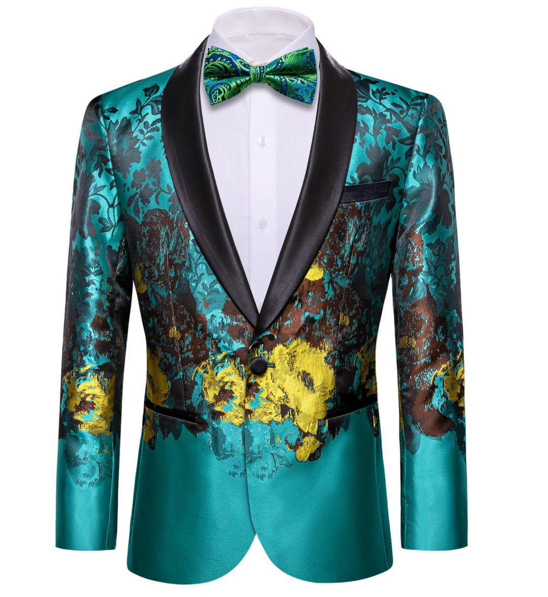 Men's Dress Party Blue Brown Floral Suit Jacket Slim One Button Stylish Blazer - XX - 0041 - SimonVon Shop