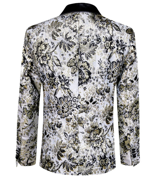 Men's Dress Party White Yellow Floral Suit Jacket Slim One Button Stylish Blazer - XX - 0038 - SimonVon Shop