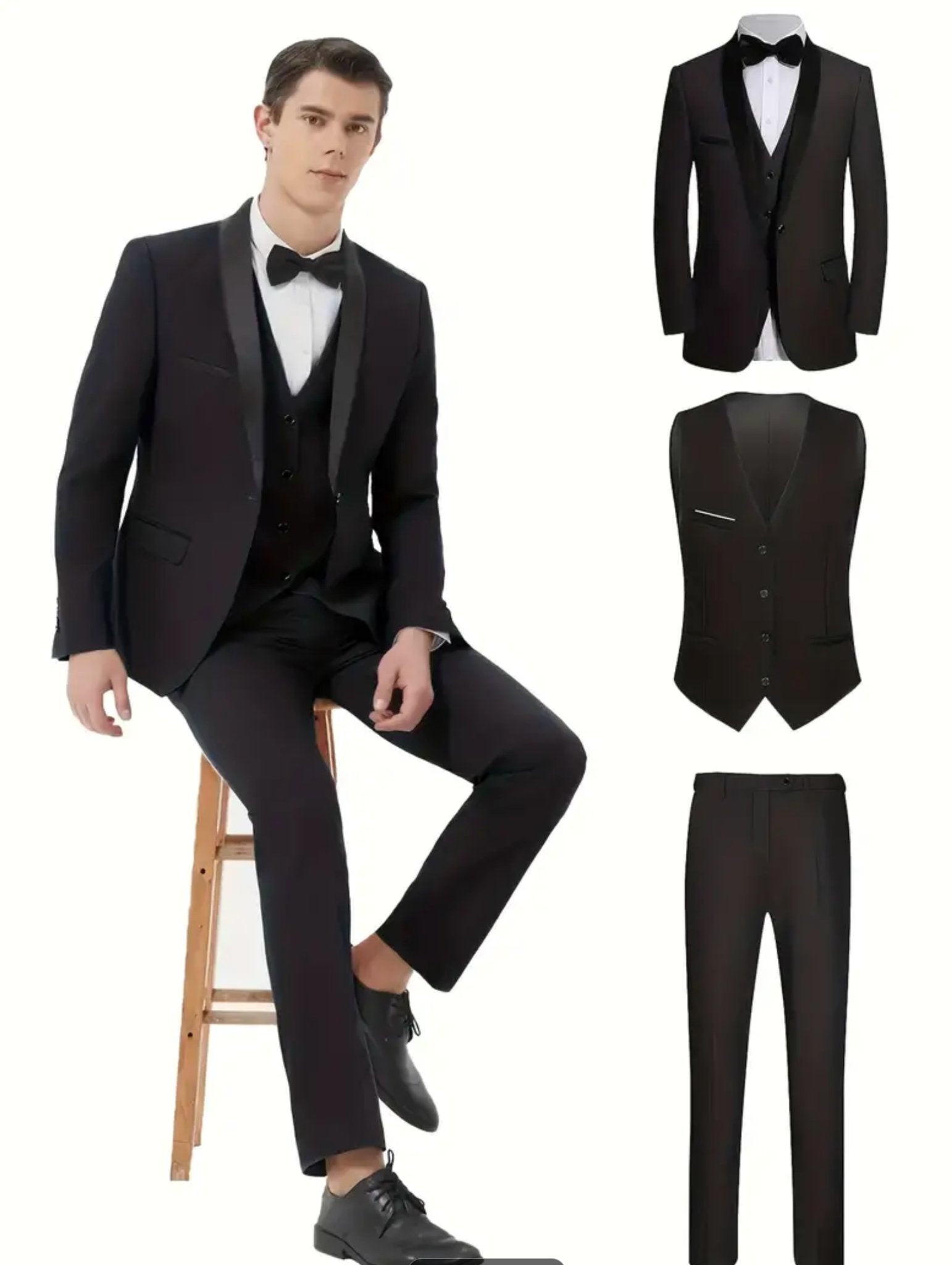 Men's Elegant Black 3pcs Suit & Lapel Collar - DV326156 - SimonVon Shop