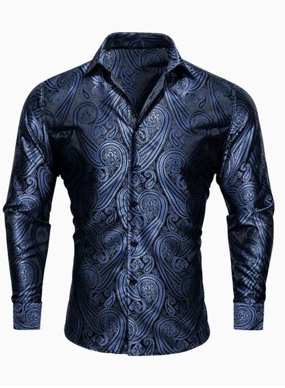 Mens Paisley Shirt Men's Dress Shirts - Elegant Plus Size Men's Tuxedo Shirt, Lapel Collar, Button Closure, Regular Fit - 100% Polyester, Non - Stretch, Smooth Fabric, 200g/m² - SimonVon Shop