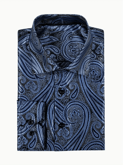 Mens Paisley Shirt Men's Dress Shirts - Elegant Plus Size Men's Tuxedo Shirt, Lapel Collar, Button Closure, Regular Fit - 100% Polyester, Non - Stretch, Smooth Fabric, 200g/m² - SimonVon Shop