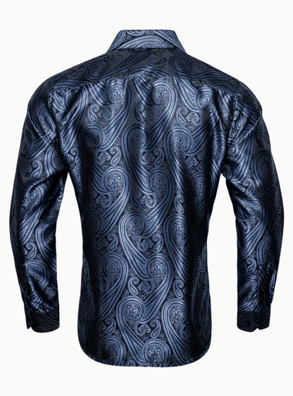 Mens Paisley Shirt Men's Dress Shirts - Elegant Plus Size Men's Tuxedo Shirt, Lapel Collar, Button Closure, Regular Fit - 100% Polyester, Non - Stretch, Smooth Fabric, 200g/m² - SimonVon Shop