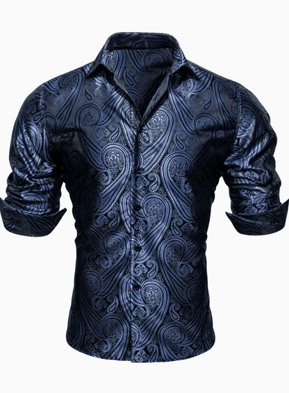 Mens Paisley Shirt Men's Dress Shirts - Elegant Plus Size Men's Tuxedo Shirt, Lapel Collar, Button Closure, Regular Fit - 100% Polyester, Non - Stretch, Smooth Fabric, 200g/m² - SimonVon Shop