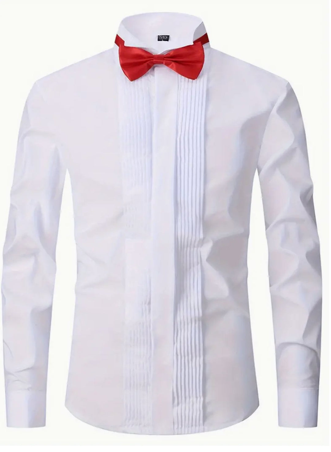 Men's Solid Colour Turndown Collar Dress Shirt For Banquet Wedding Bridesman With Two Ties (One Black And One Red) And With Random Cufflinks - YK37622 - SimonVon Shop