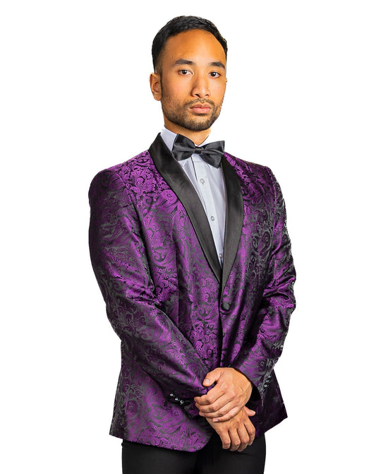 Men's Suit Purple Paisley Silk Notched Collar Suit Jacket - XX - 0042 - SimonVon Shop