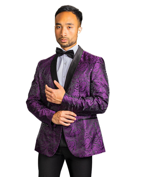 Men's Suit Purple Paisley Silk Notched Collar Suit Jacket - XX - 0042 - SimonVon Shop