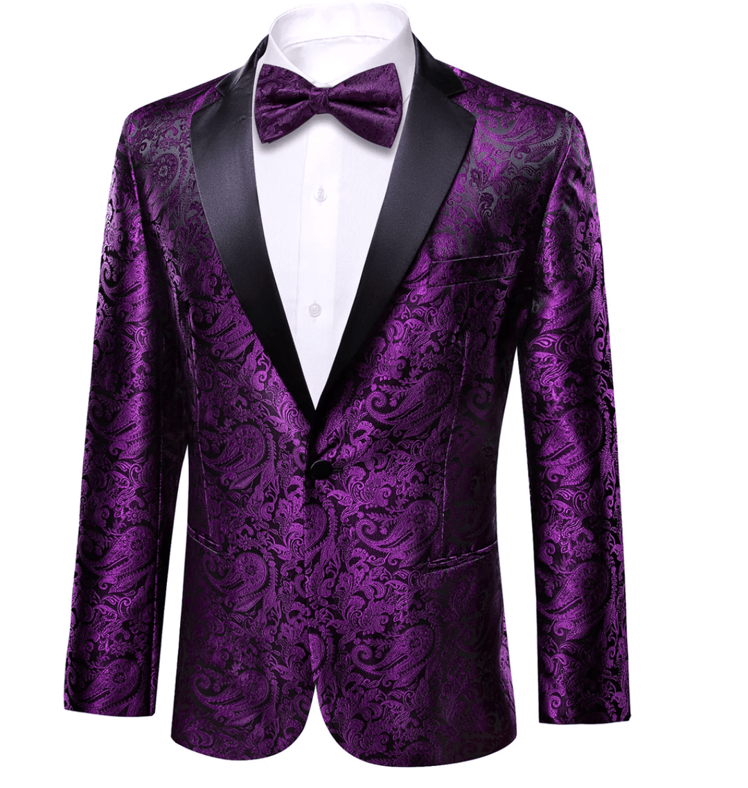 Men's Suit Purple Paisley Silk Notched Collar Suit Jacket - XX - 0042 - SimonVon Shop