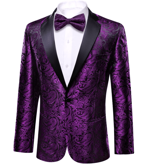 Men's Suit Purple Paisley Silk Notched Collar Suit Jacket - XX - 0042 - SimonVon Shop