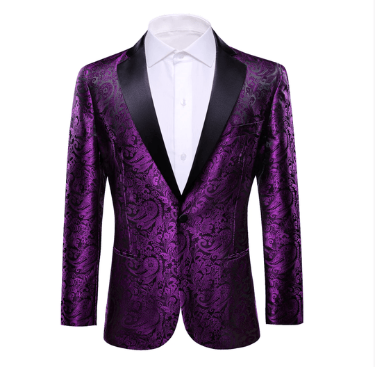 Men's Suit Purple Paisley Silk Notched Collar Suit Jacket - XX - 0042 - SimonVon Shop