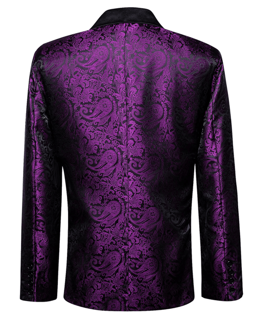 Men's Suit Purple Paisley Silk Notched Collar Suit Jacket - XX - 0042 - SimonVon Shop