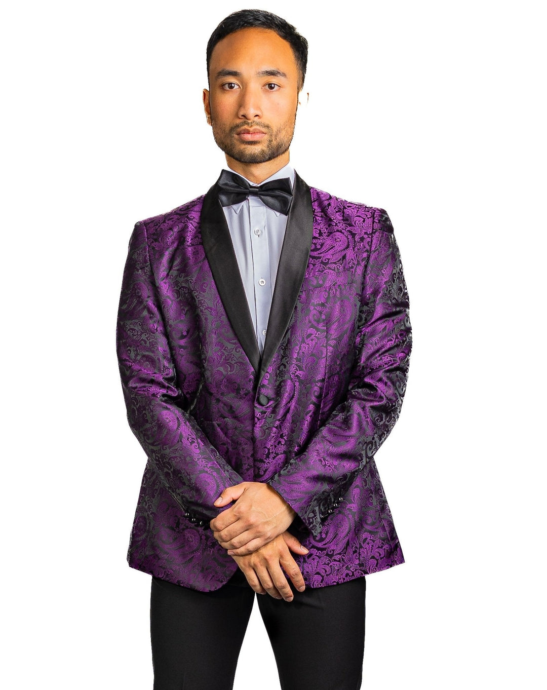 Men's Suit Purple Paisley Silk Notched Collar Suit Jacket - XX - 0042 - SimonVon Shop