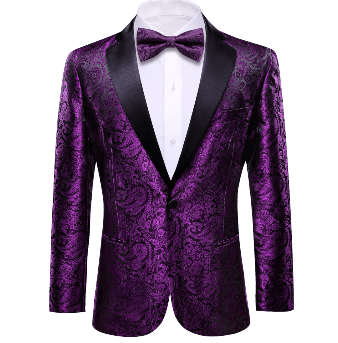 Men's Suit Purple Paisley Silk Notched Collar Suit Jacket - XX - 0042 - SimonVon Shop