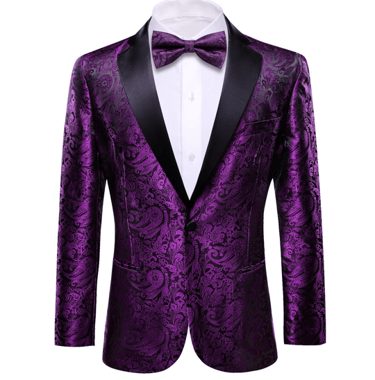 Men's Suit Purple Paisley Silk Notched Collar Suit Jacket - XX - 0042 - SimonVon Shop
