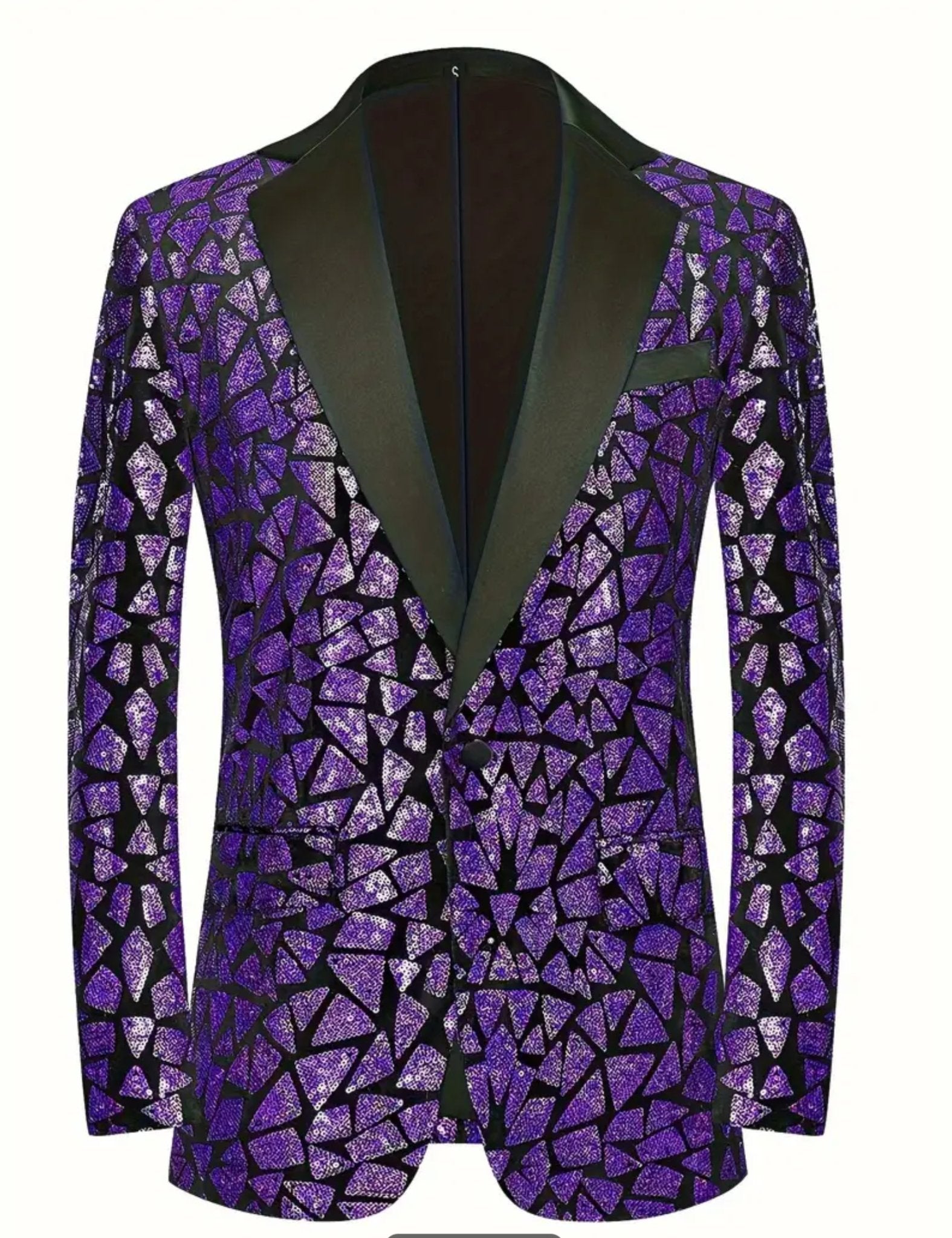 Men's White Geometric Sequin Long Sleeve Blazer-QG297573 - SimonVon Shop
