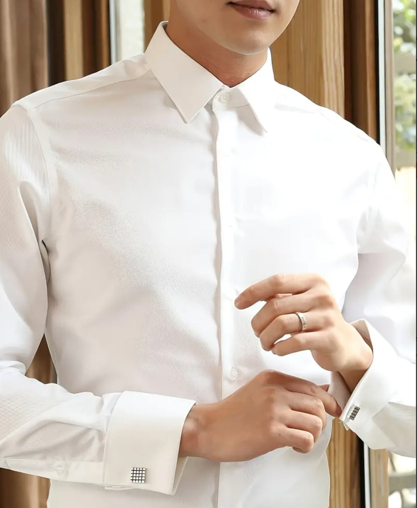 Mens White Premium Slim Fit French Cuff Dress Shirt - XJ69070 - SimonVon Shop