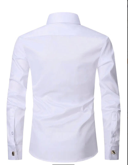 Mens White Premium Slim Fit French Cuff Dress Shirt - XJ69070 - SimonVon Shop