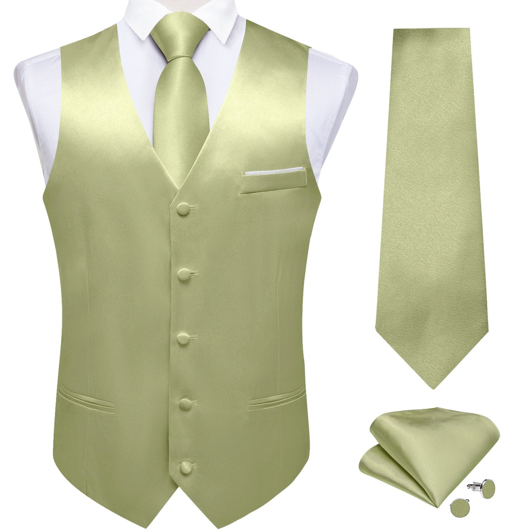 Mint Green Solid Satin Waistcoat Vest Tie Handkerchief Cufflinks Set - MJ - 0654 - SimonVon Shop