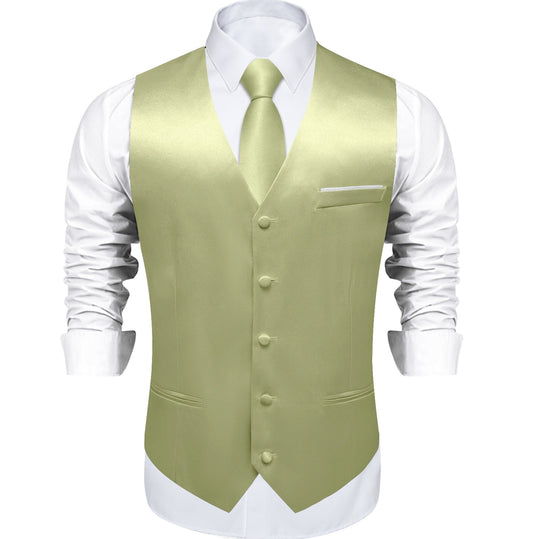 Mint Green Solid Satin Waistcoat Vest Tie Handkerchief Cufflinks Set - MJ - 0654 - SimonVon Shop