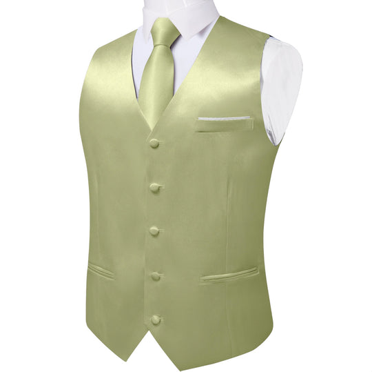 Mint Green Solid Satin Waistcoat Vest Tie Handkerchief Cufflinks Set - MJ - 0654 - SimonVon Shop