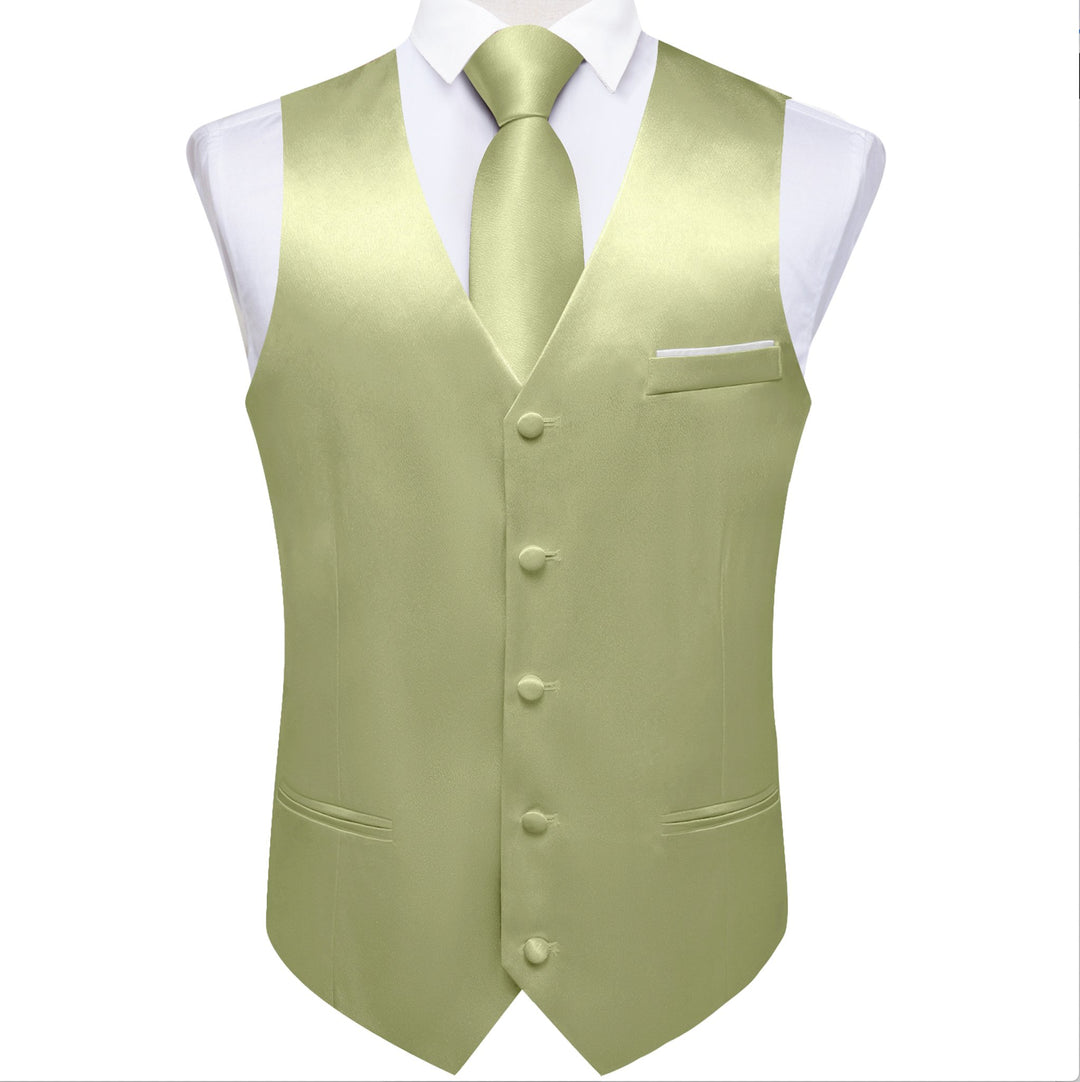 Mint Green Solid Satin Waistcoat Vest Tie Handkerchief Cufflinks Set - MJ - 0654 - SimonVon Shop