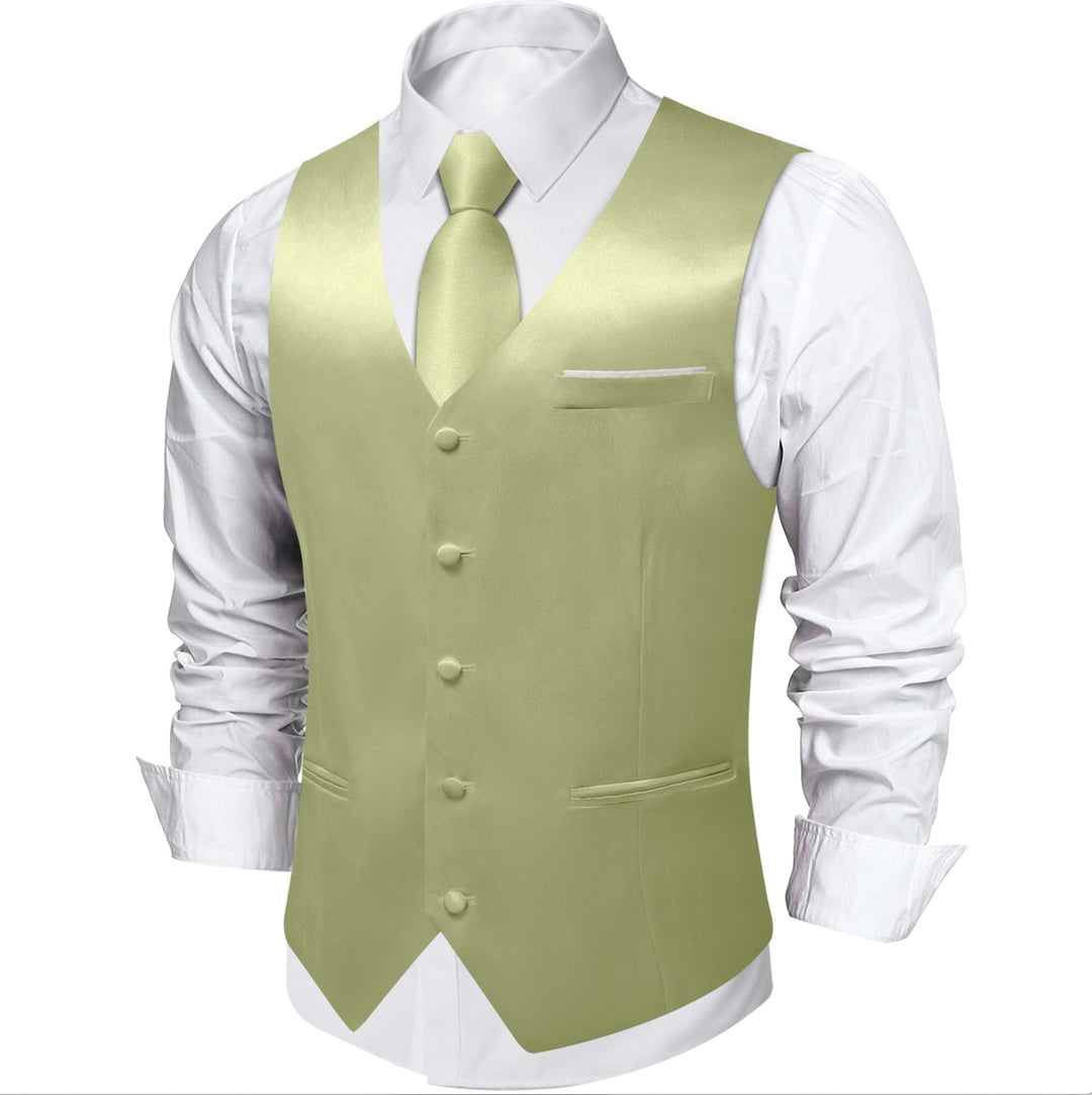 Mint Green Solid Satin Waistcoat Vest Tie Handkerchief Cufflinks Set - MJ - 0654 - SimonVon Shop