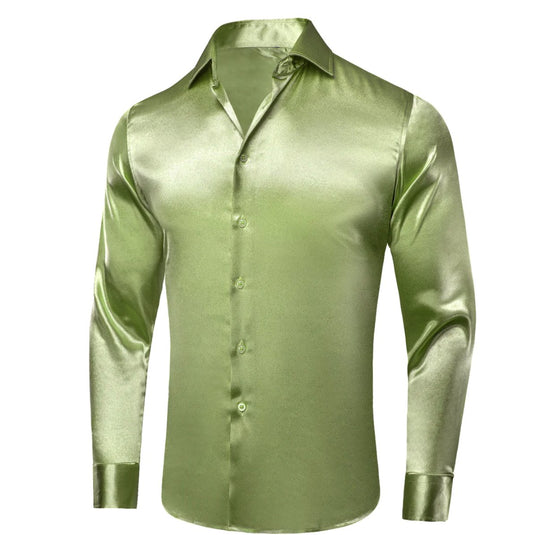 New Apple Green Satin Silk Men's Long Sleeve Shirt - CY - 1506 - SimonVon Shop