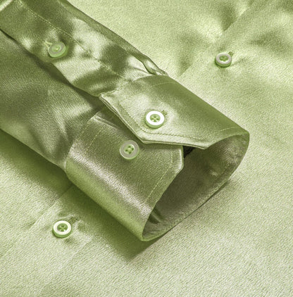 New Apple Green Satin Silk Men's Long Sleeve Shirt - CY - 1506 - SimonVon Shop