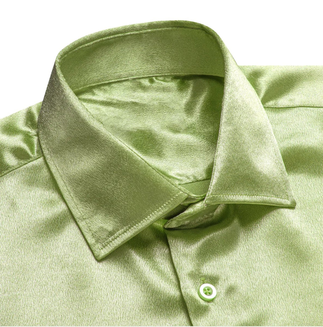 New Apple Green Satin Silk Men's Long Sleeve Shirt - CY - 1506 - SimonVon Shop