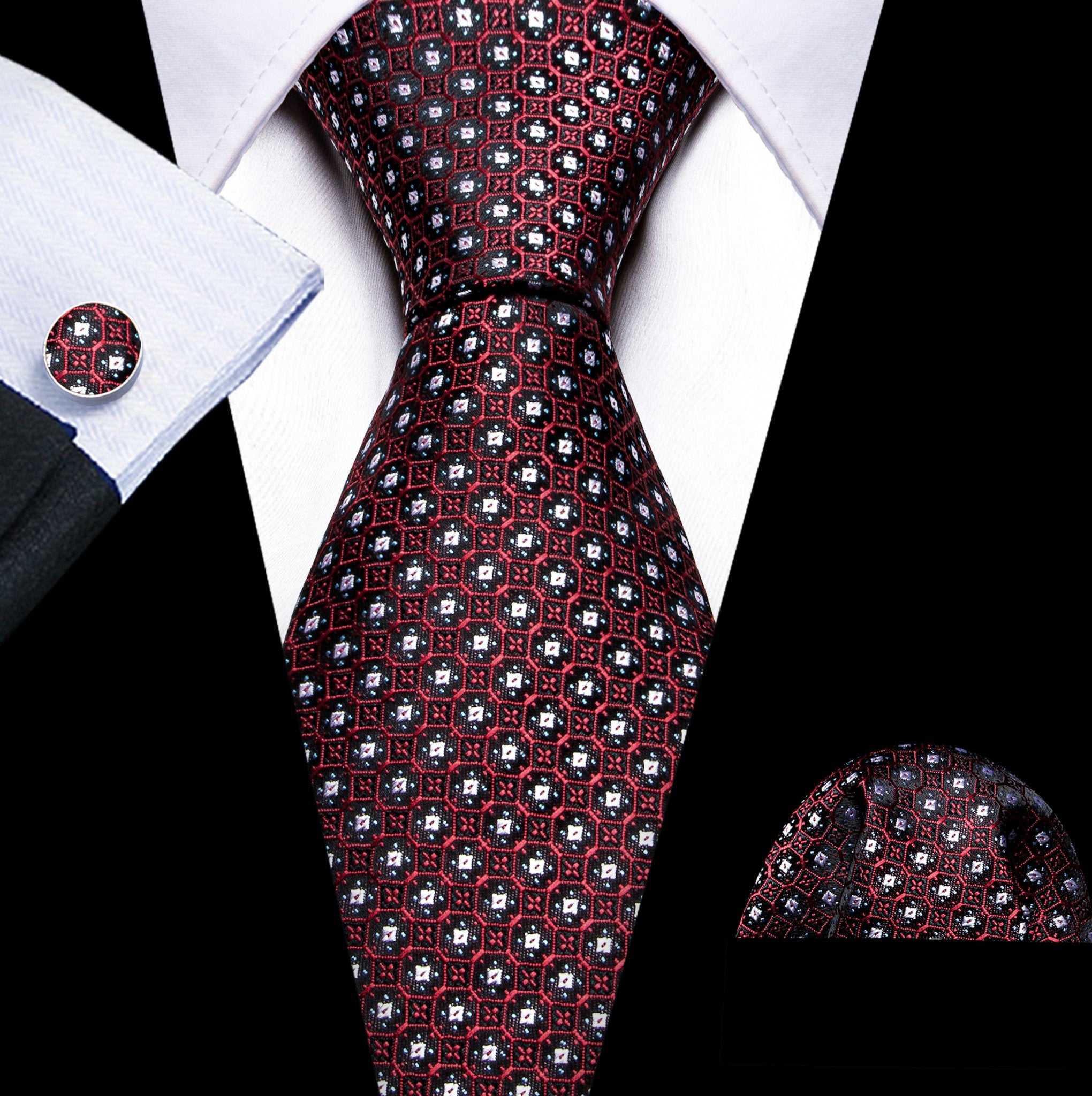 New Brown Polka Dot Silk Solid Tie Hanky Cufflinks Set-N-6079 - SimonVon Shop