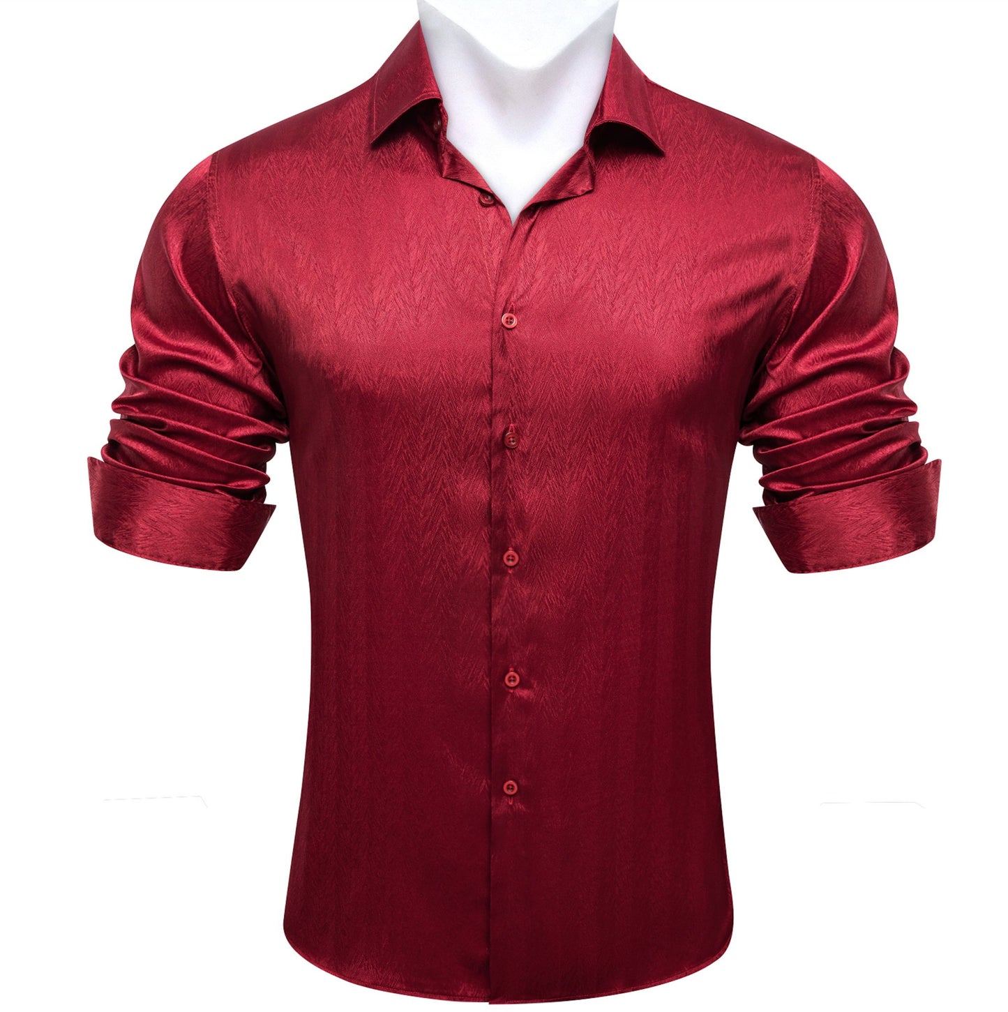 New Dark Red Solid Silk Men's Long Sleeve Shirt - CY - 0672 - SimonVon Shop