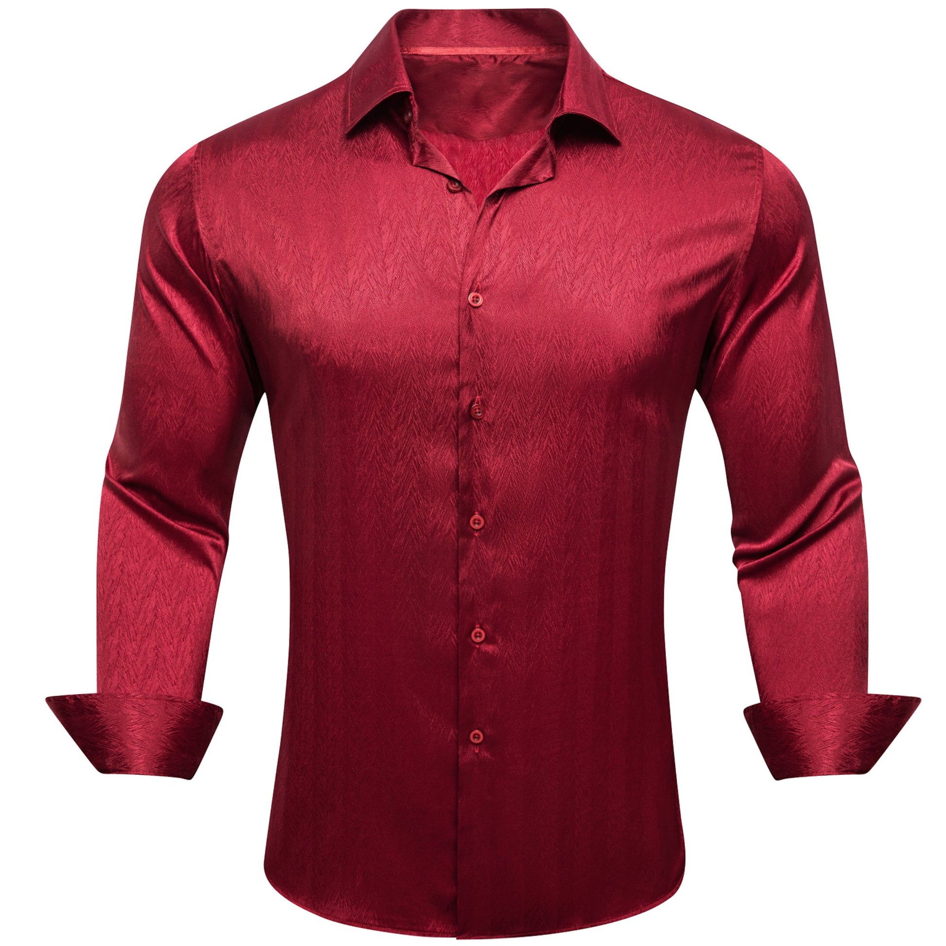 New Dark Red Solid Silk Men's Long Sleeve Shirt - CY - 0672 - SimonVon Shop