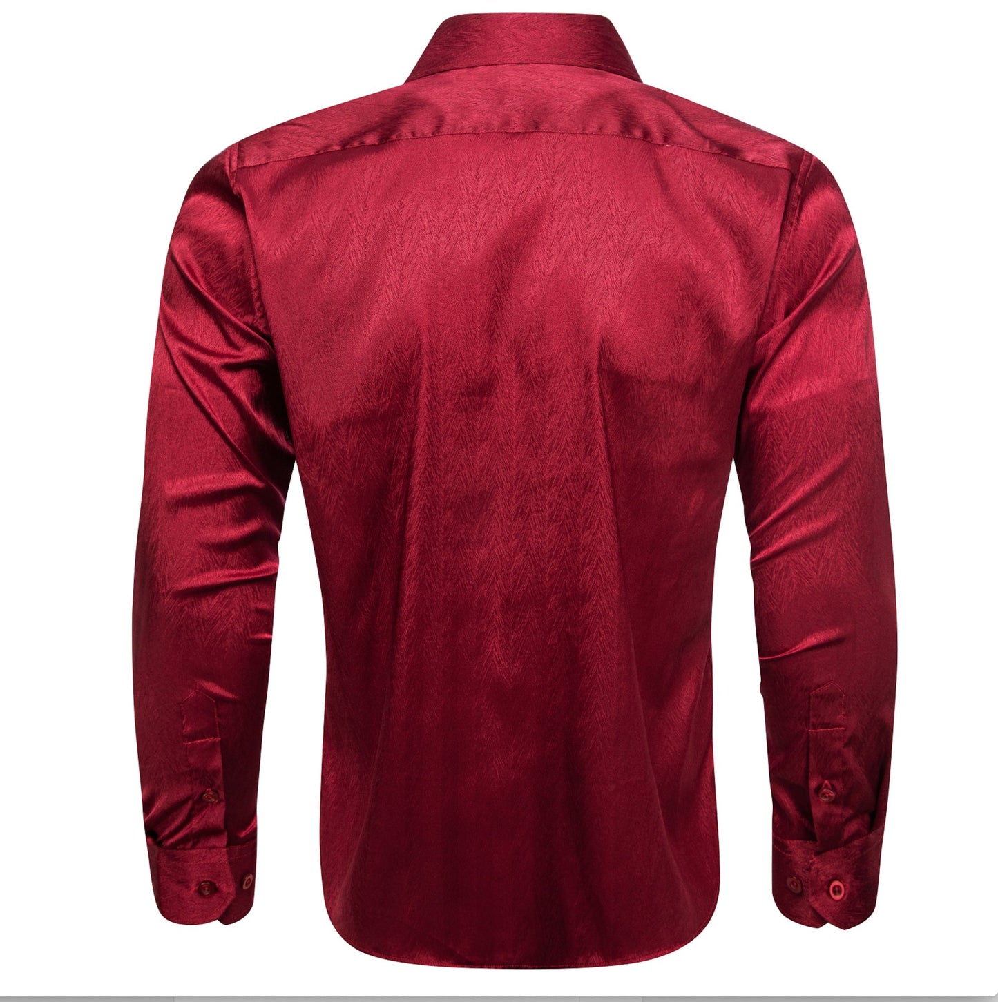 New Dark Red Solid Silk Men's Long Sleeve Shirt - CY - 0672 - SimonVon Shop