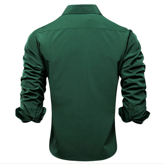New Emerald Green Solid Stretch Men's Long Sleeve Shirt - CY - 1059 - SimonVon Shop