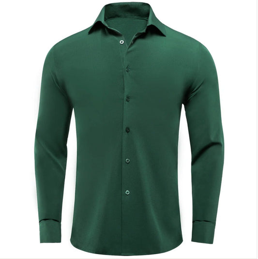 New Emerald Green Solid Stretch Men's Long Sleeve Shirt - CY - 1059 - SimonVon Shop