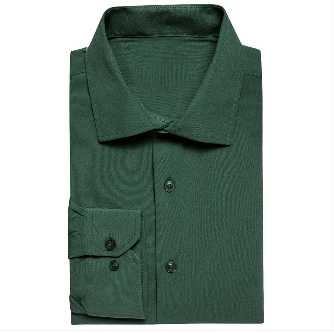 New Emerald Green Solid Stretch Men's Long Sleeve Shirt - CY - 1059 - SimonVon Shop