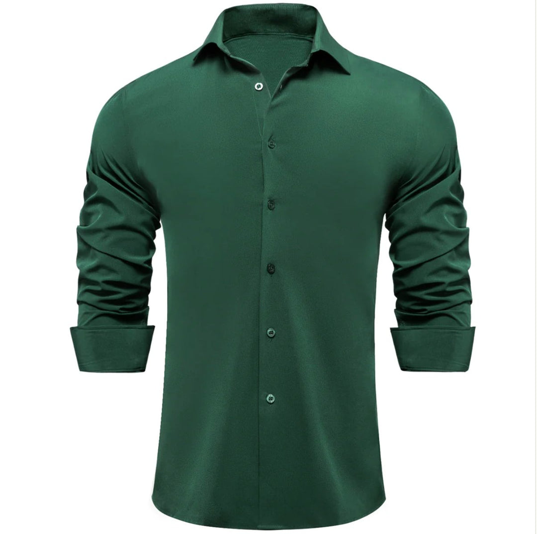 New Emerald Green Solid Stretch Men's Long Sleeve Shirt - CY - 1059 - SimonVon Shop