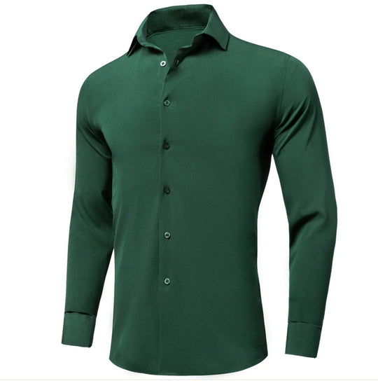 New Emerald Green Solid Stretch Men's Long Sleeve Shirt - CY - 1059 - SimonVon Shop