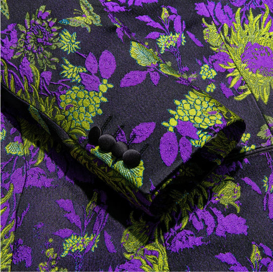 New Luxury Black Yellow Purple Floral Men's Blazer - XX - 1003 - SimonVon Shop