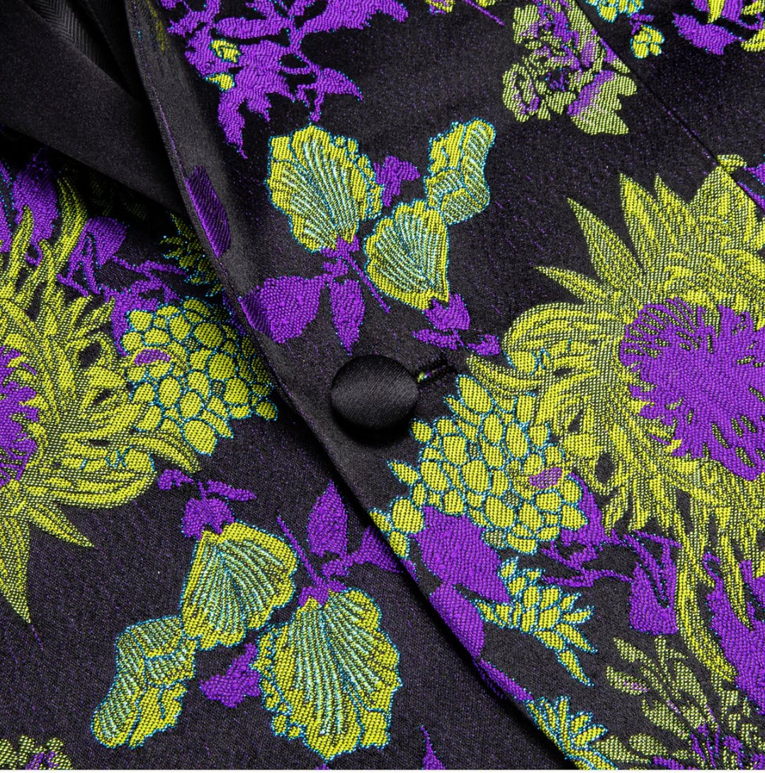 New Luxury Black Yellow Purple Floral Men's Blazer - XX - 1003 - SimonVon Shop