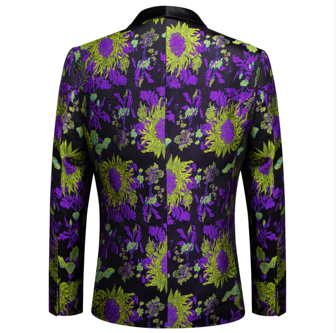 New Luxury Black Yellow Purple Floral Men's Blazer - XX - 1003 - SimonVon Shop