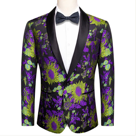 New Luxury Black Yellow Purple Floral Men's Blazer - XX - 1003 - SimonVon Shop