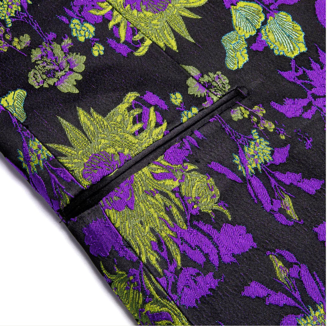 New Luxury Black Yellow Purple Floral Men's Blazer - XX - 1003 - SimonVon Shop