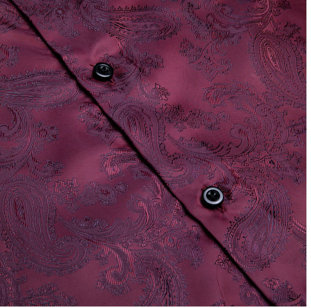 New Maroon Paisley Silk Men's Long Sleeve Shirt - CY - 1014 - SimonVon Shop