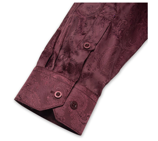 New Maroon Paisley Silk Men's Long Sleeve Shirt - CY - 1014 - SimonVon Shop