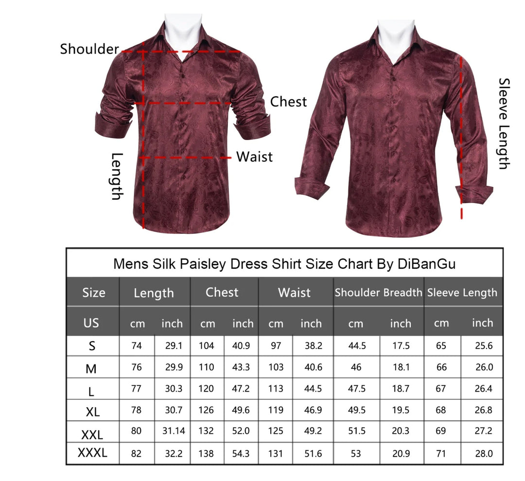 New Maroon Paisley Silk Men's Long Sleeve Shirt - CY - 1014 - SimonVon Shop
