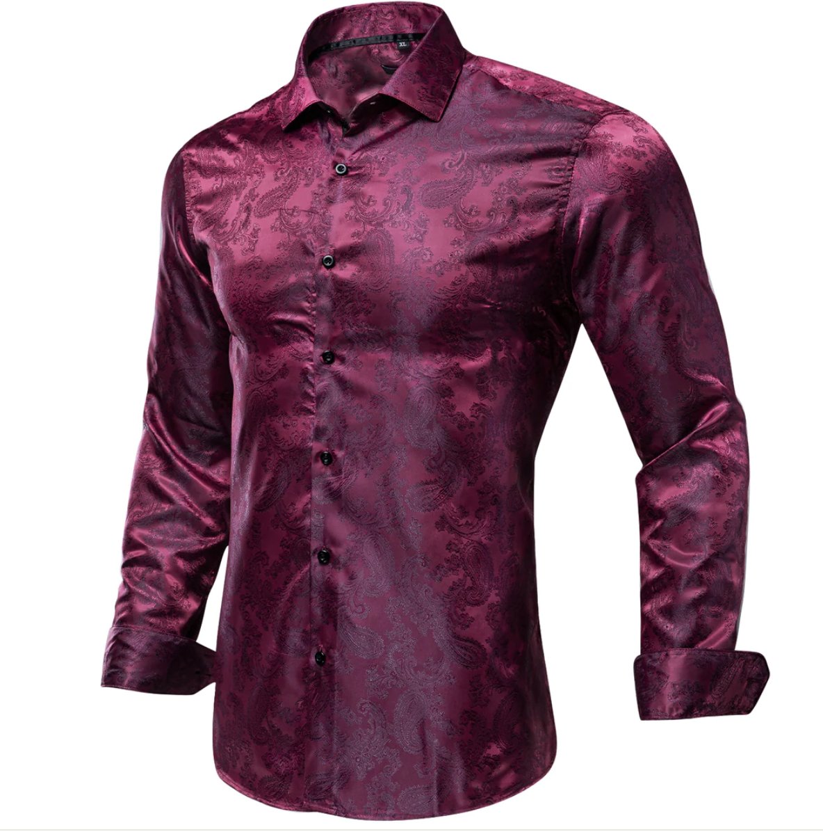 New Purple Red Paisley Silk Men's Long Sleeve Shirt - CY - 0072 - SimonVon Shop