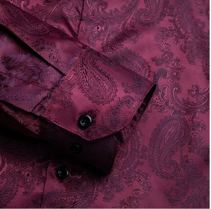 New Purple Red Paisley Silk Men's Long Sleeve Shirt - CY - 0072 - SimonVon Shop