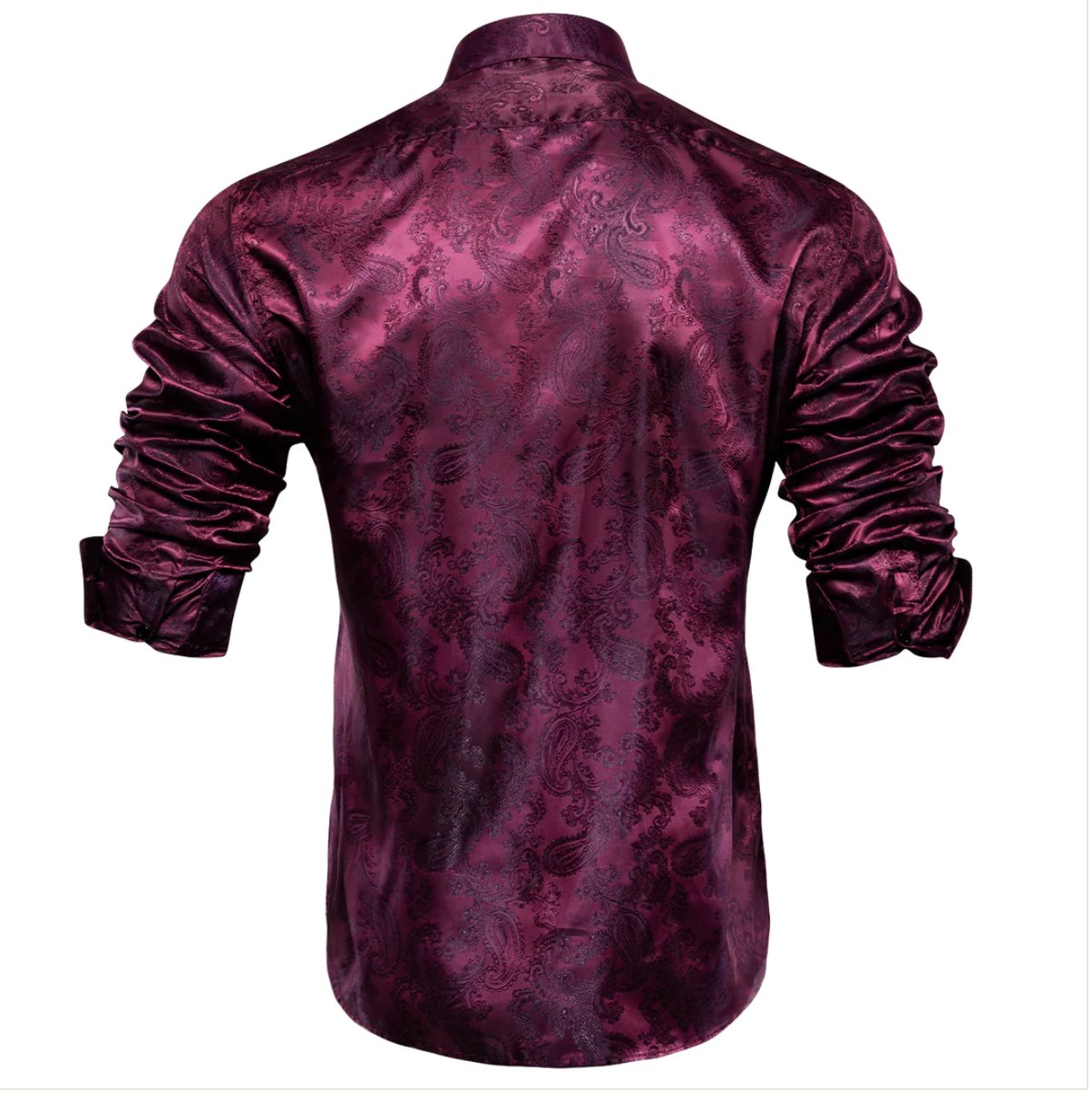 New Purple Red Paisley Silk Men's Long Sleeve Shirt - CY - 0072 - SimonVon Shop